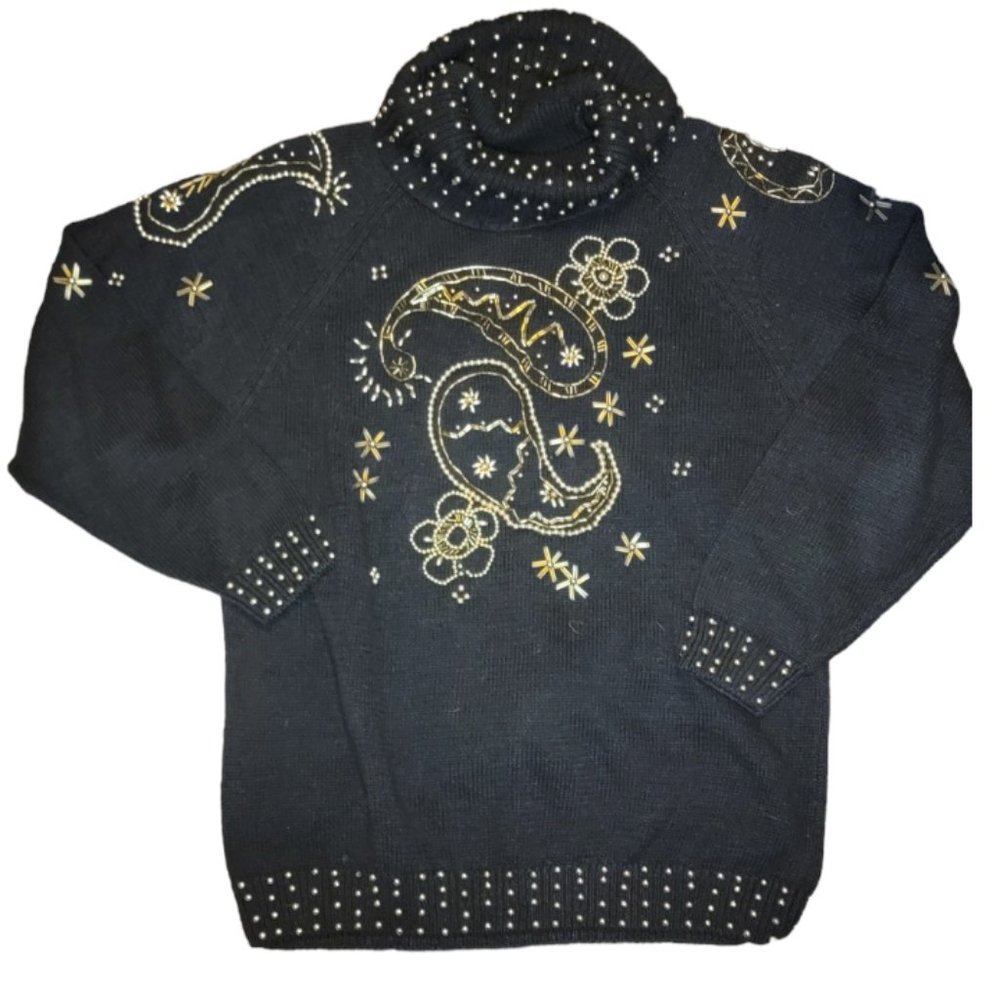 Vintage beaded Western Connection Sweater L